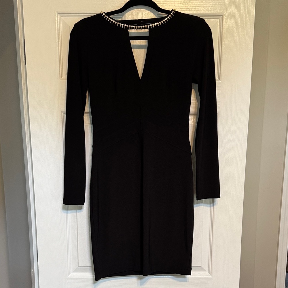Bisou Bisou Black V-Neck Dress with Gold Detailing